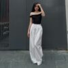 Off-Shoulder Black Fitted Top – Elegant Minimal Streetwear